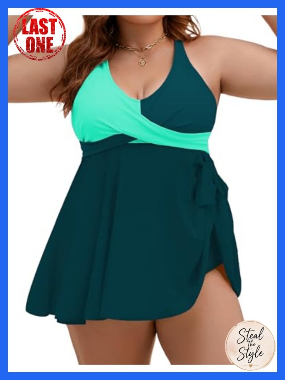 Plus Size Tankini Swimsuit Two Piece Tummy Control Bathing Suit, 82% Polyester